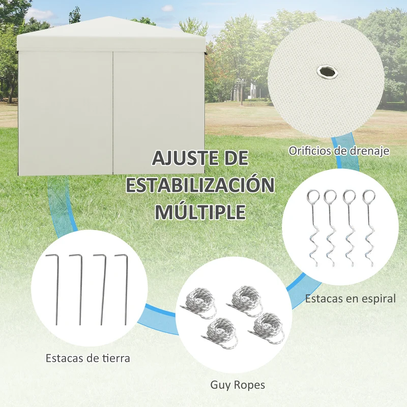 Outsunny Carpa Plegable 3x3 M Con 4 Paredes Laterales Altura Ajustable Blanco