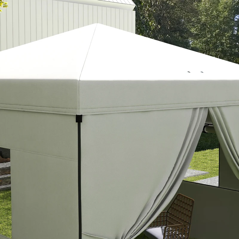 Outsunny Carpa Plegable 3x3 M Con 4 Paredes Laterales Altura Ajustable Blanco