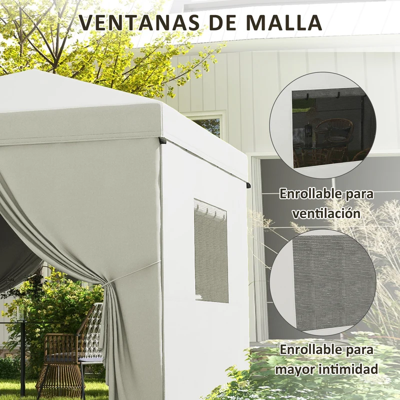 Outsunny Carpa Plegable 3x3 M Con 4 Paredes Laterales Altura Ajustable Blanco