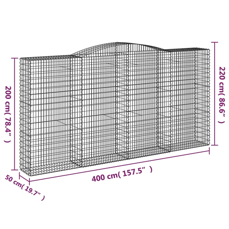 Cestas De Gaviones 4 Uds Forma De Arco Hierro 400x50x200/220 Cm