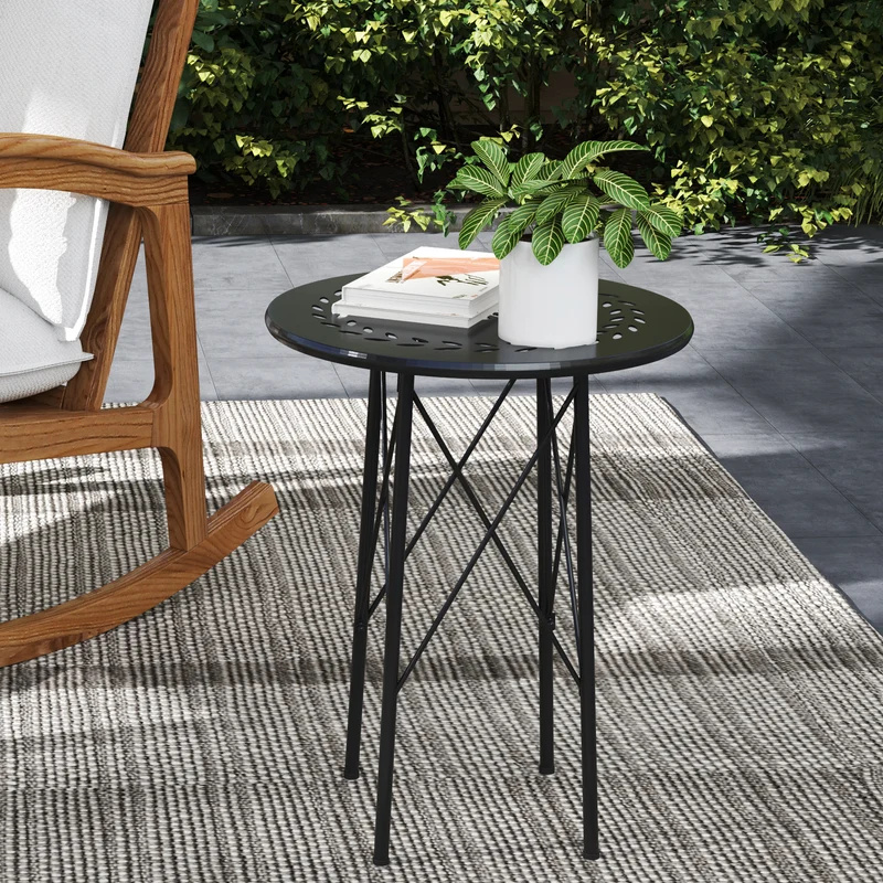 Outsunny Mesa De Jardín Redonda Ø40x50 Cm Para Interior Y Exterior Negro