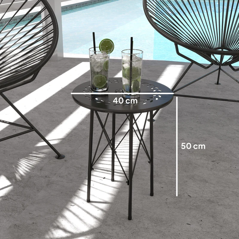 Outsunny Mesa De Jardín Redonda Ø40x50 Cm Para Interior Y Exterior Negro