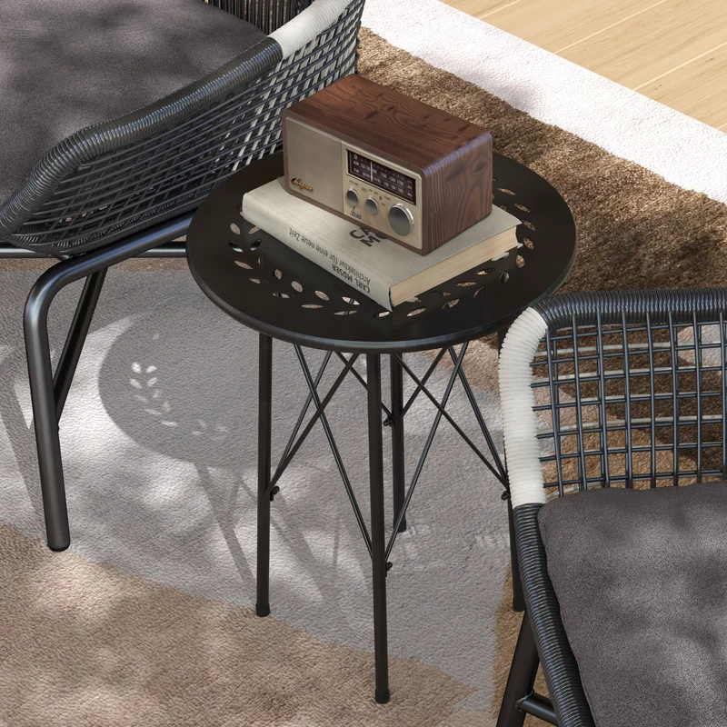 Outsunny Mesa De Jardín Redonda Ø40x50 Cm Para Interior Y Exterior Negro