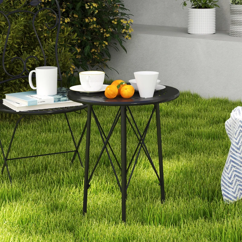 Outsunny Mesa De Jardín Redonda Ø40x50 Cm Para Interior Y Exterior Negro