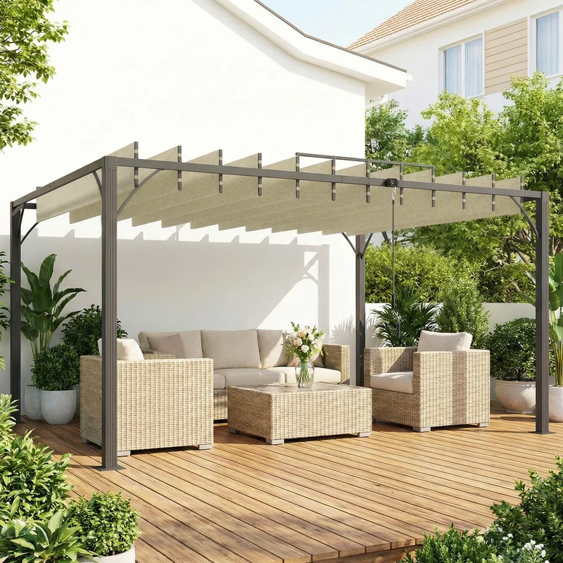 Outsunny Pérgola De Jardín 3x4 M Con Techo De Lamas Orientables Upf30+ Crema