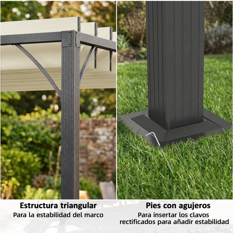 Outsunny Pérgola De Jardín 3x4 M Con Techo De Lamas Orientables Upf30+ Crema