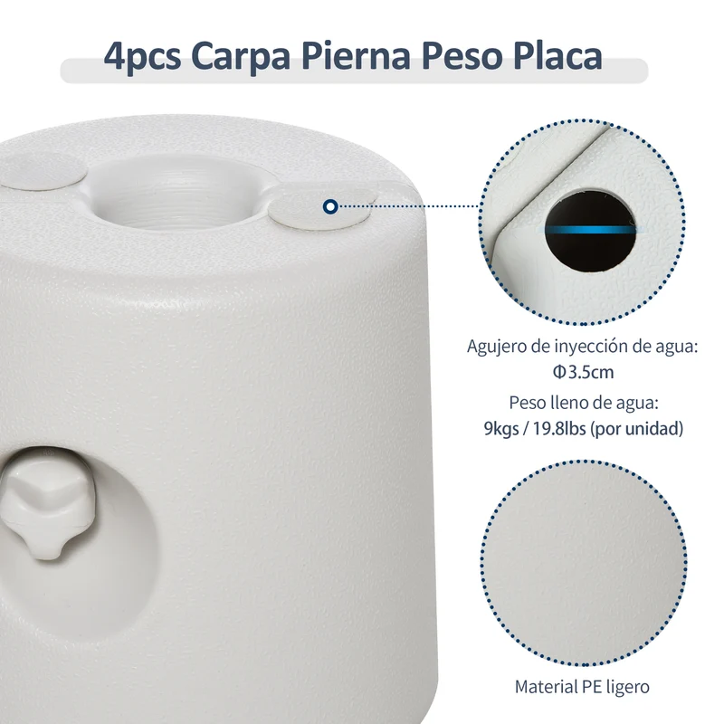 Outsunny Juego De 4 Pesos Para Carpas Rellenables De Agua Ø22/24x25 Cm Blanco