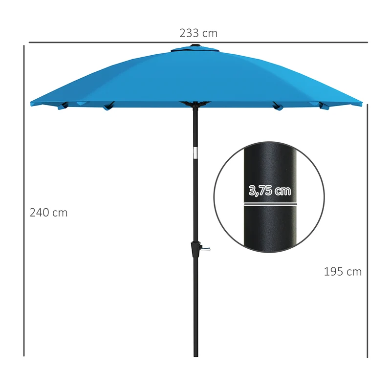Outsunny Sombrilla De Terraza Exterior 233x233 Cm Con Ángulo Ajustable Azul