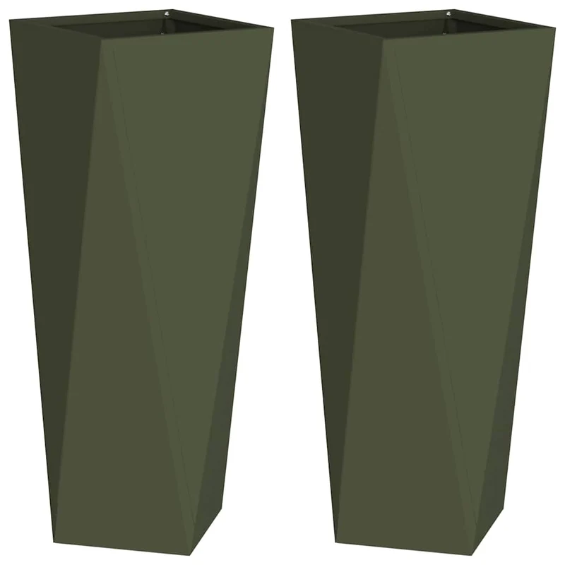 Jardinera 2 Uds. Verde Oliva 30 X 30 X 75 Cm Acero