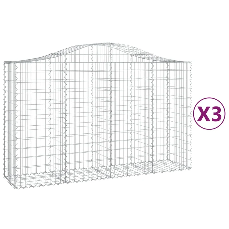 Cestas De Gaviones 3 Uds Forma De Arco Hierro 200x50x120/140 Cm