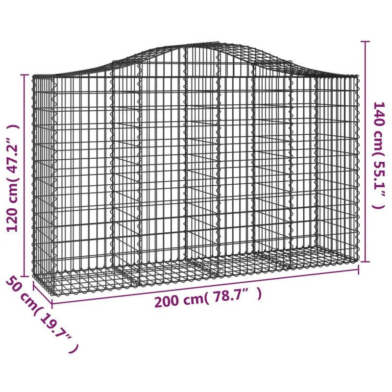 Cestas De Gaviones 3 Uds Forma De Arco Hierro 200x50x120/140 Cm
