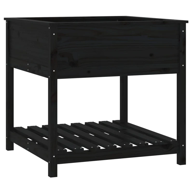 Jardinera Con Estante Madera Maciza Pino Negro 82,5x82,5x81 Cm
