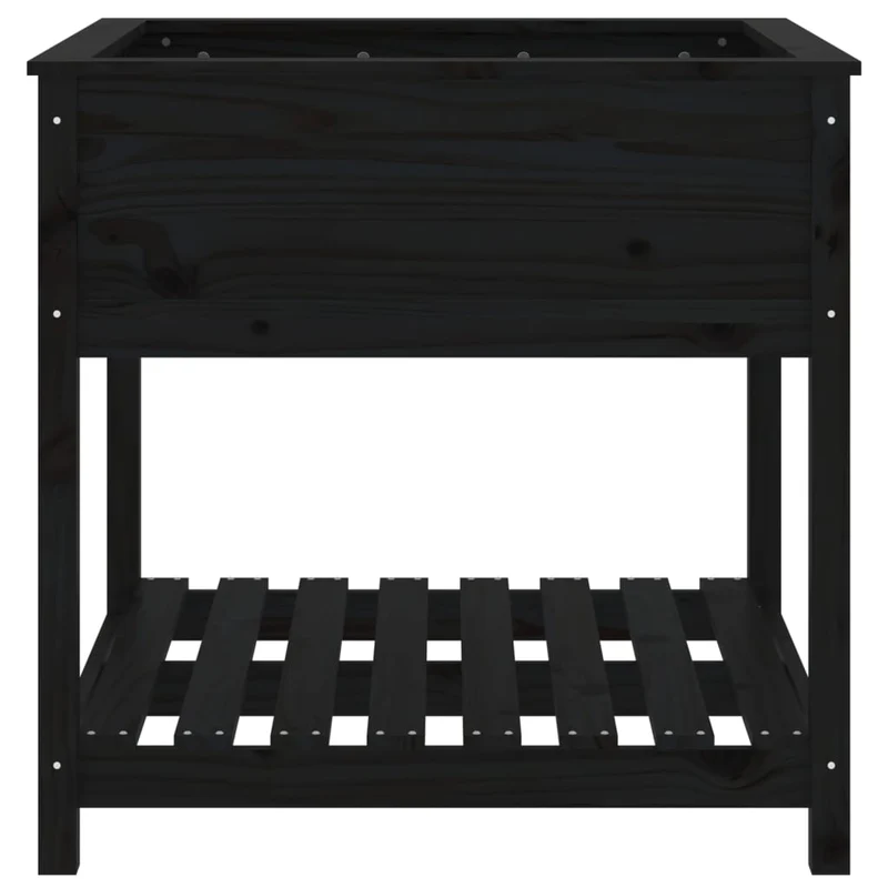 Jardinera Con Estante Madera Maciza Pino Negro 82,5x82,5x81 Cm