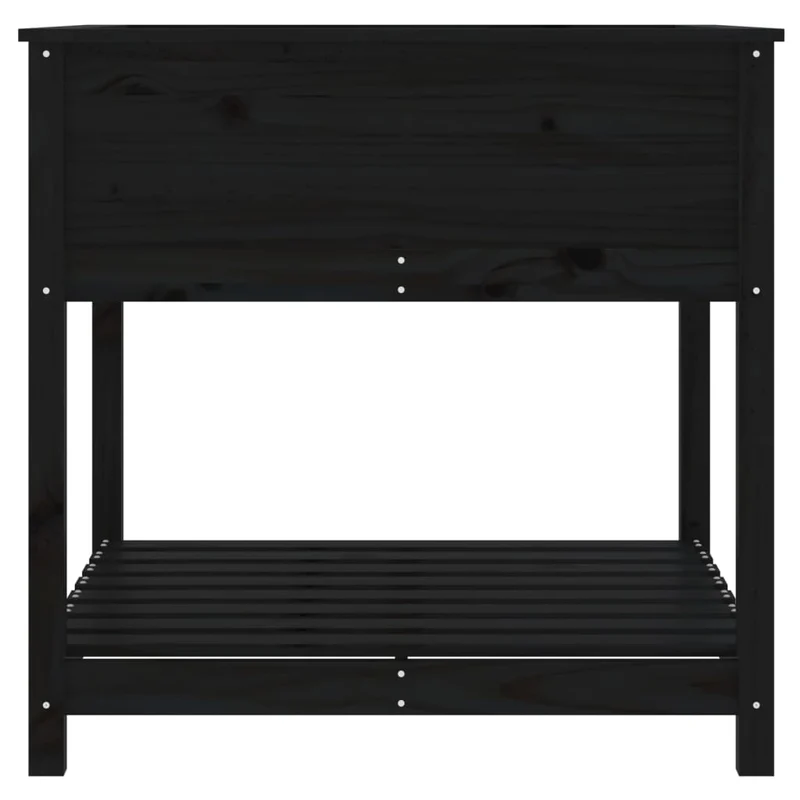 Jardinera Con Estante Madera Maciza Pino Negro 82,5x82,5x81 Cm