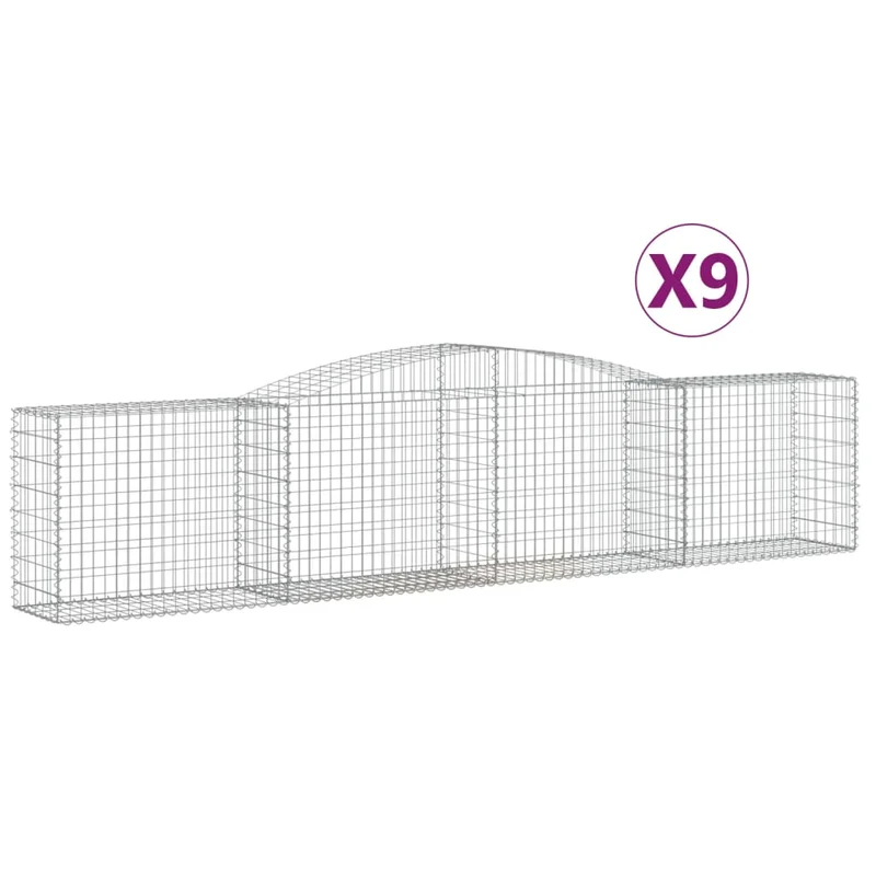 Cestas De Gaviones 9 Uds Forma De Arco Hierro 400x50x80/100 Cm