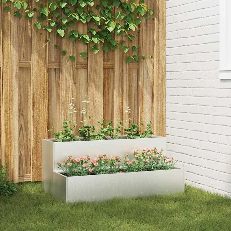 Macetero De Jardín Plateado 100 X 60 X 45 Cm Acero Inoxidable