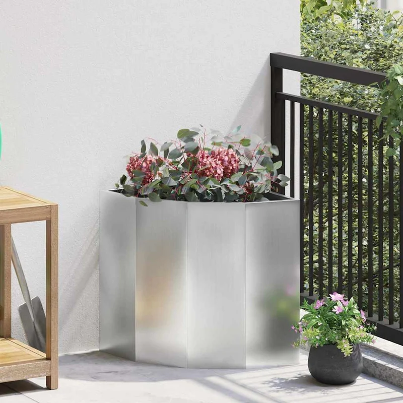 Macetero De Esquina Plateado 45 X 45 X 50 Cm Acero Galvanizado