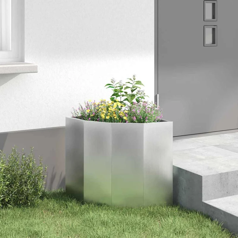 Macetero De Esquina Plateado 45 X 45 X 50 Cm Acero Galvanizado