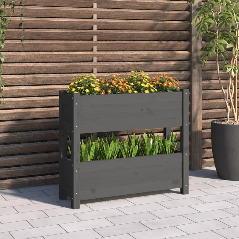Jardinera De Madera Maciza De Pino Gris 77x25x66 Cm