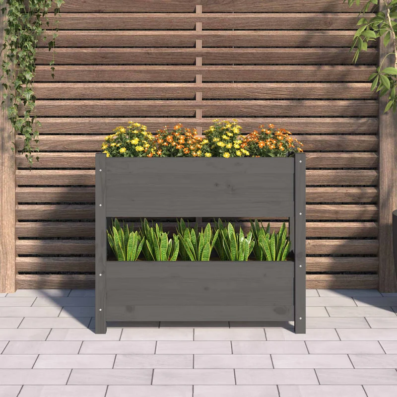 Jardinera De Madera Maciza De Pino Gris 77x25x66 Cm