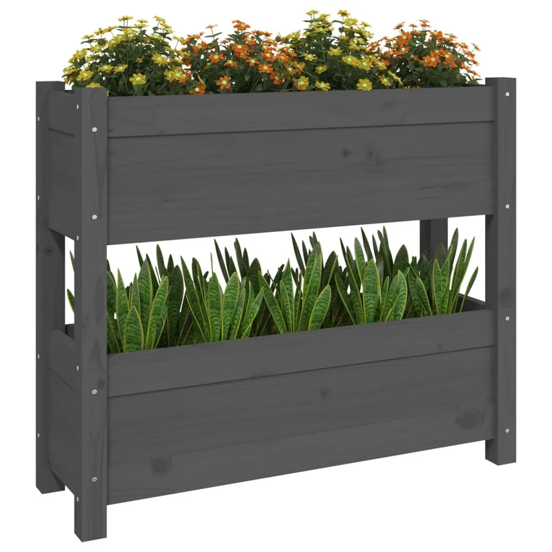 Jardinera De Madera Maciza De Pino Gris 77x25x66 Cm