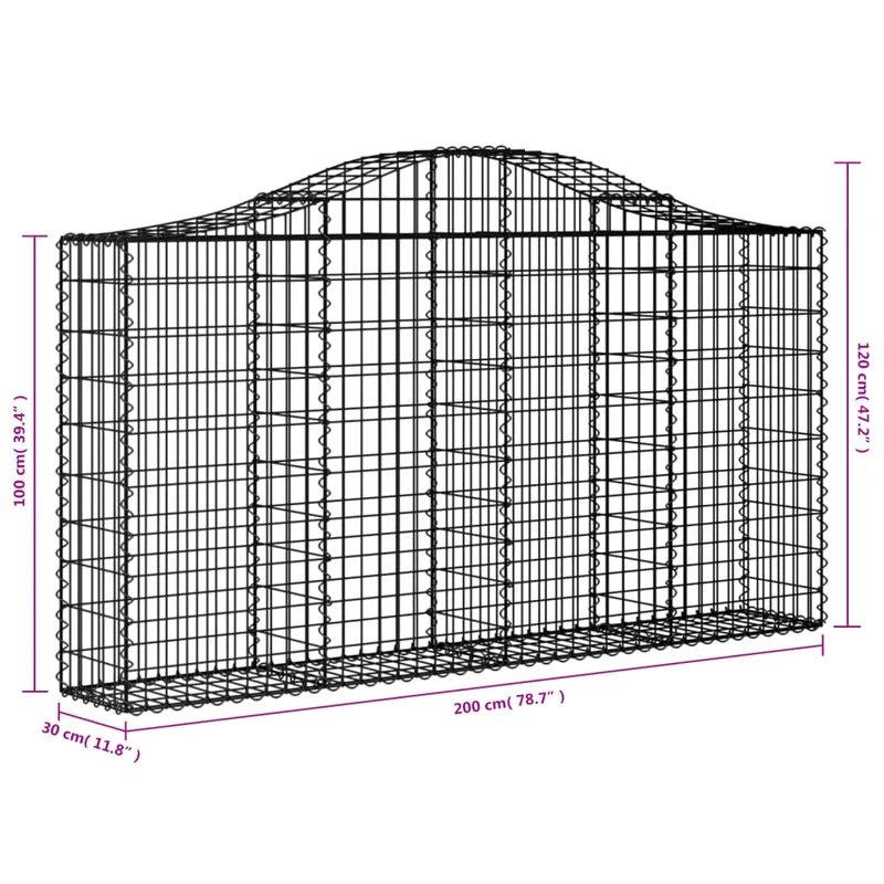 Cestas De Gaviones 4 Uds Forma De Arco Hierro 200x30x100/120 Cm