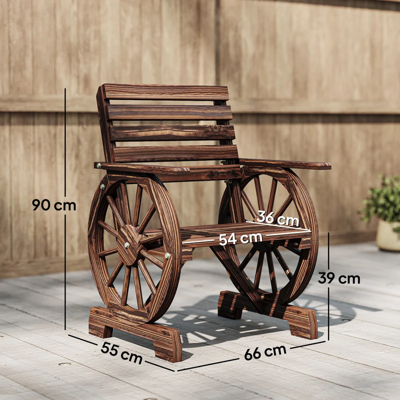 Outsunny Silla De Jardín Exterior De Madera Diseño Rueda Carreta Carbonizado