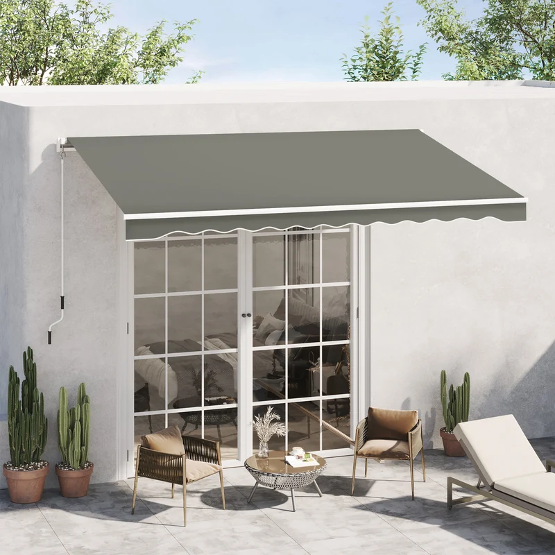 Outsunny Toldo Manual Retráctil 350x250 Cm Con Manivela De Metal Gris