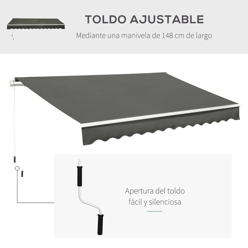 Outsunny Toldo Manual Retráctil 350x250 Cm Con Manivela De Metal Gris