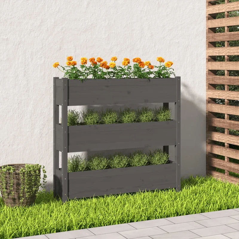 Jardinera De Madera Maciza De Pino Gris 112x25x104,5 Cm
