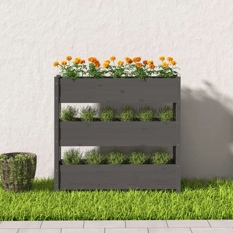 Jardinera De Madera Maciza De Pino Gris 112x25x104,5 Cm
