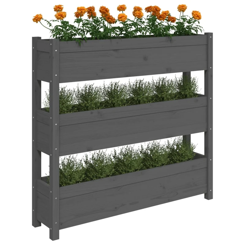 Jardinera De Madera Maciza De Pino Gris 112x25x104,5 Cm