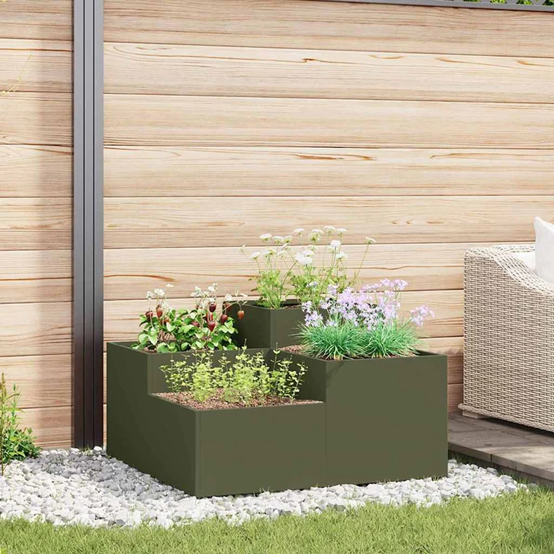 Maceta Para Jardín Verde Oliva 80 X 80 X 48 Cm Acero