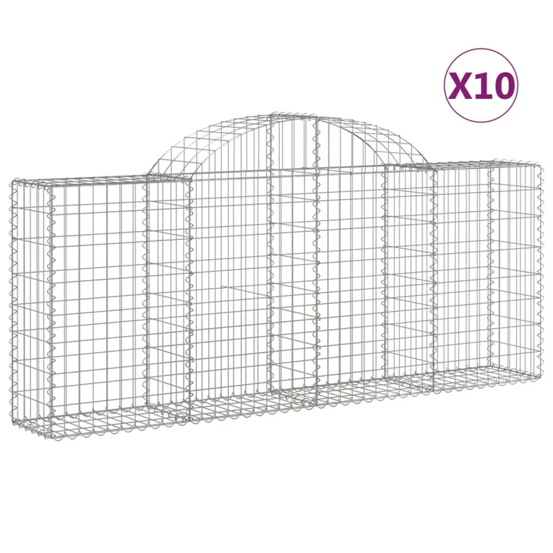 Cestas De Gaviones 10 Uds Forma De Arco Hierro 200x30x80/100 Cm