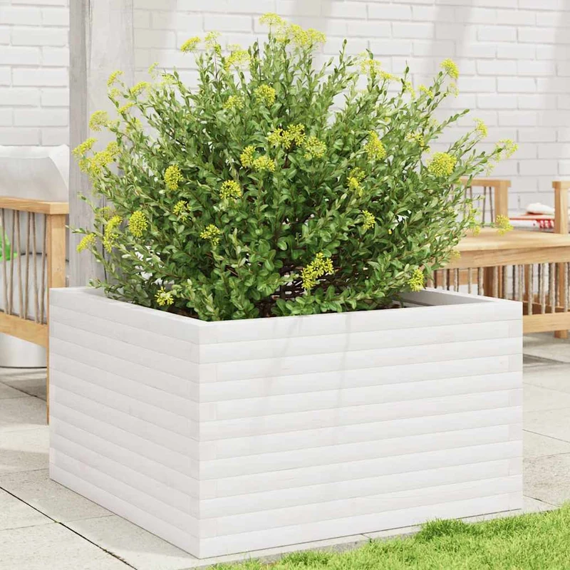 Jardinera De Madera Maciza De Pino Blanca 80x80x46 Cm