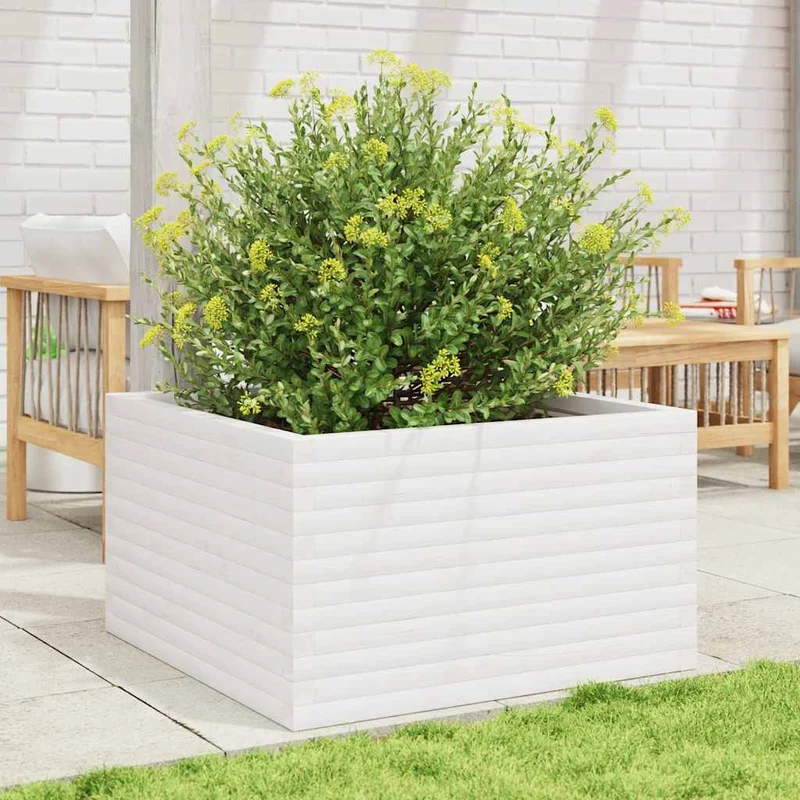 Jardinera De Madera Maciza De Pino Blanca 80x80x46 Cm