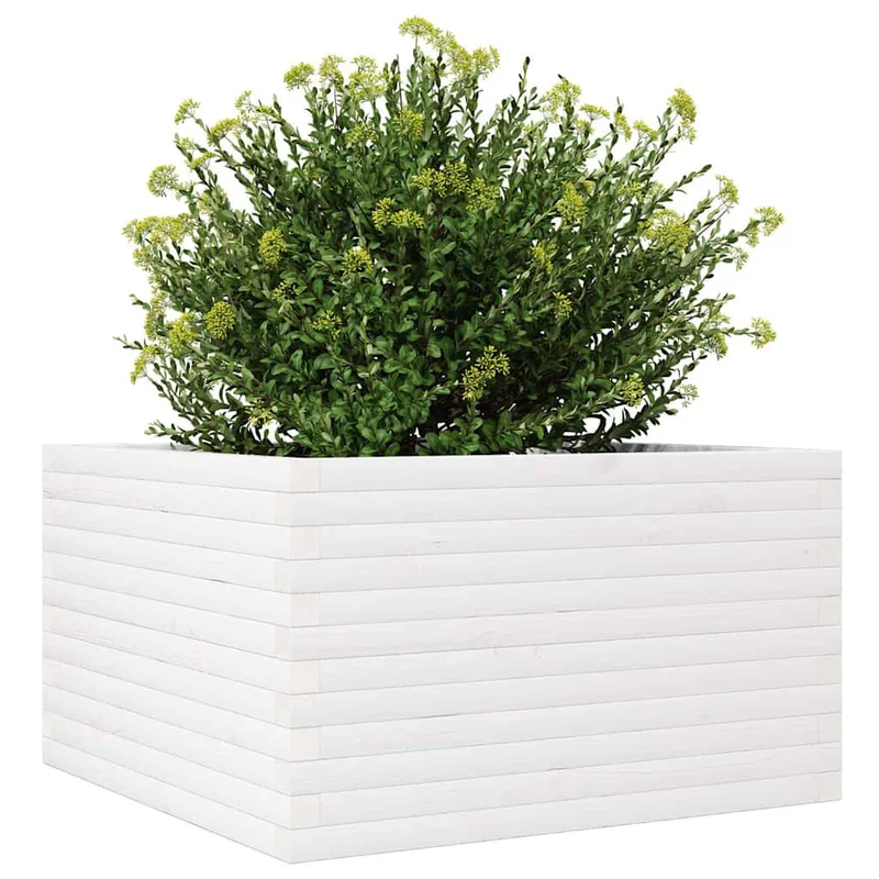 Jardinera De Madera Maciza De Pino Blanca 80x80x46 Cm