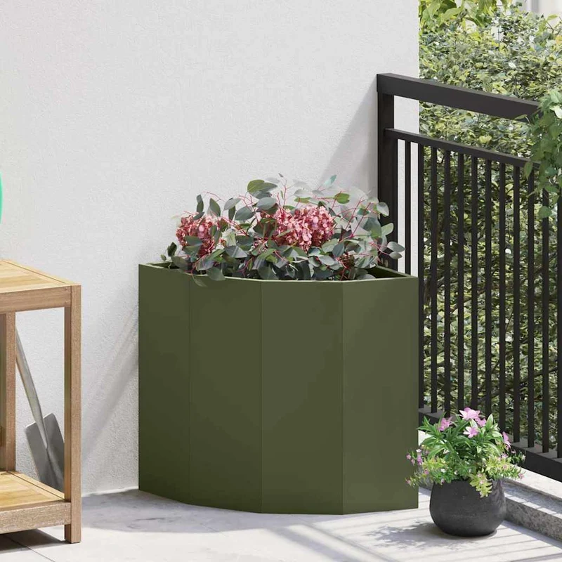 Macetero De Esquina Verde Oliva 45 X 45 X 50 Cm Acero