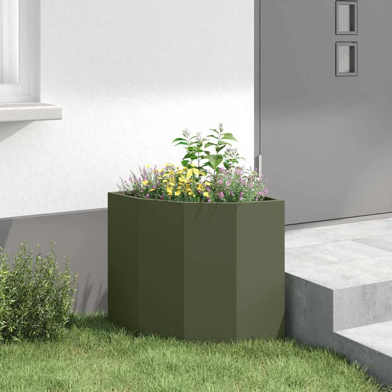 Macetero De Esquina Verde Oliva 45 X 45 X 50 Cm Acero