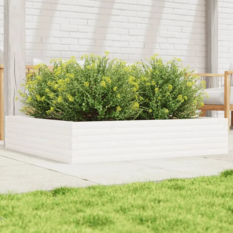 Jardinera De Madera Maciza De Pino Blanca 110x110x23 Cm