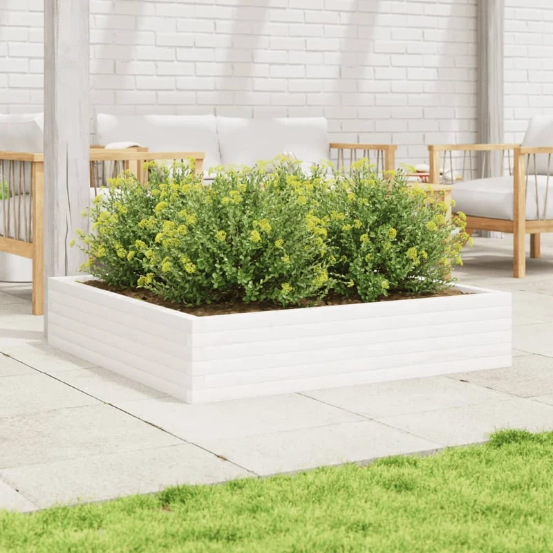 Jardinera De Madera Maciza De Pino Blanca 110x110x23 Cm