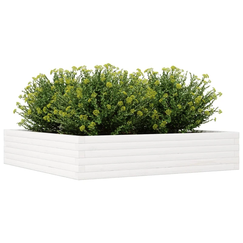 Jardinera De Madera Maciza De Pino Blanca 110x110x23 Cm