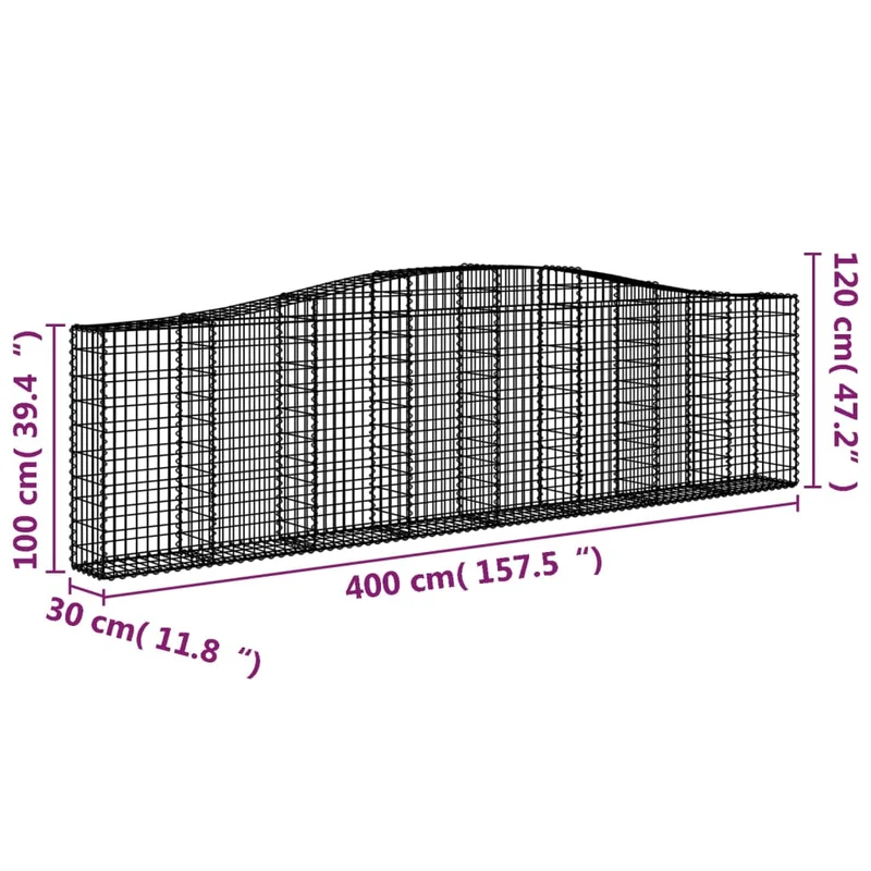 Cestas De Gaviones 6 Uds Forma De Arco Hierro 400x30x100/120 Cm