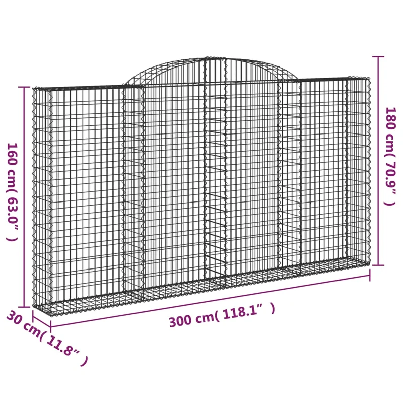 Cestas De Gaviones 3 Uds Forma De Arco Hierro 300x30x160/180 Cm