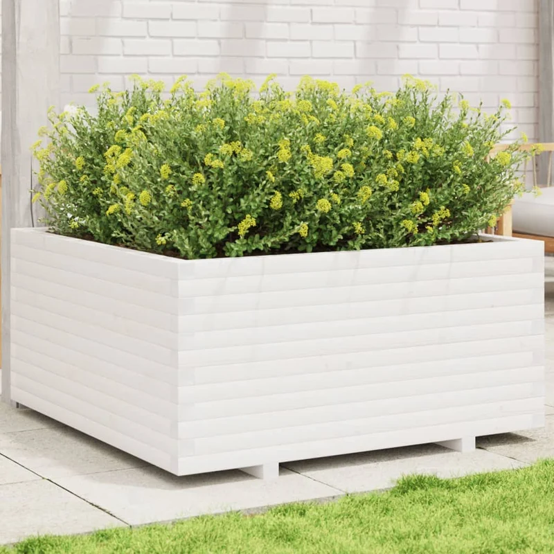 Jardinera Madera Maciza De Pino Blanco 100x100x49,5 Cm