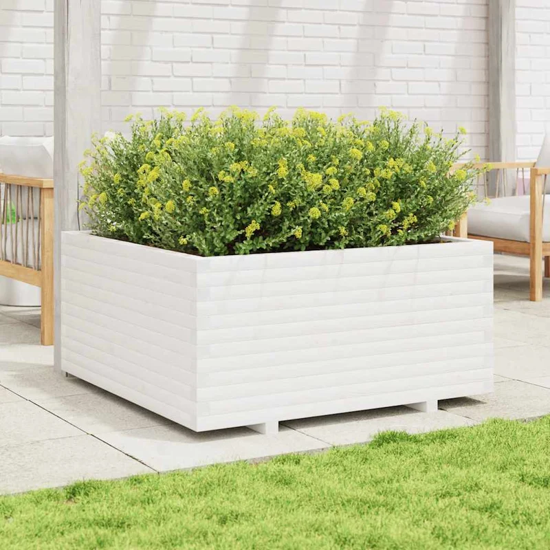 Jardinera Madera Maciza De Pino Blanco 100x100x49,5 Cm