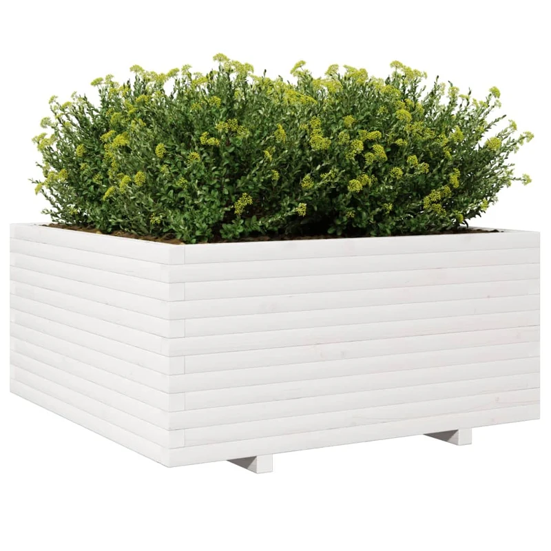 Jardinera Madera Maciza De Pino Blanco 100x100x49,5 Cm