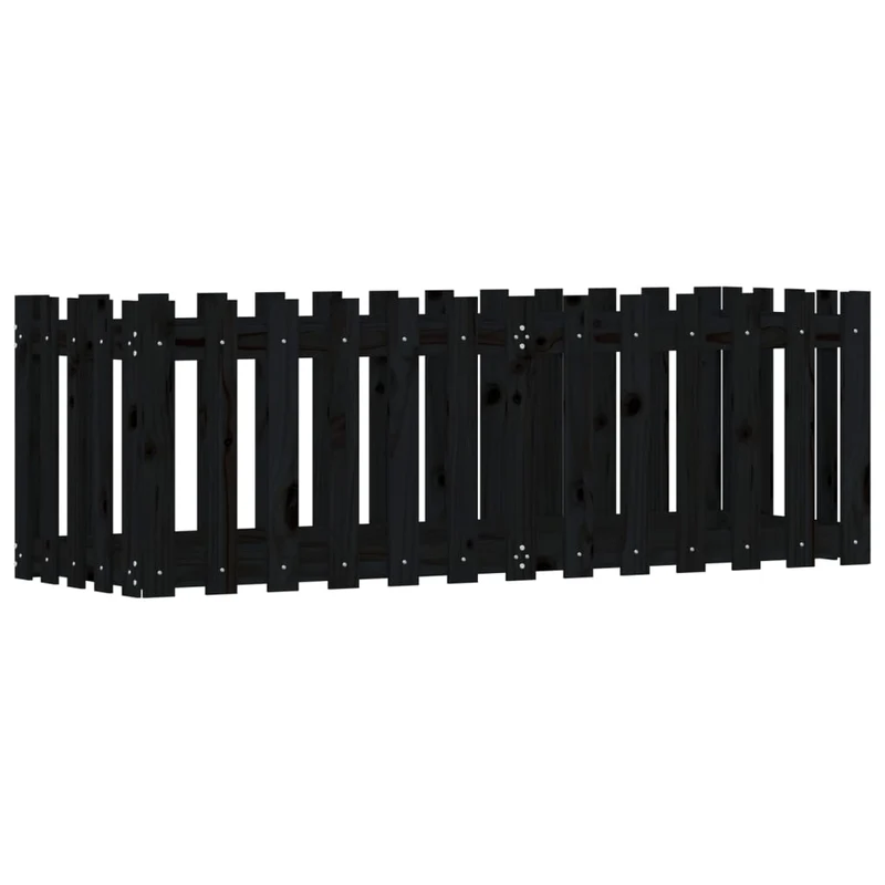 Arriate Elevado Jardín Con Valla Madera Pino Negro 150x50x50cm