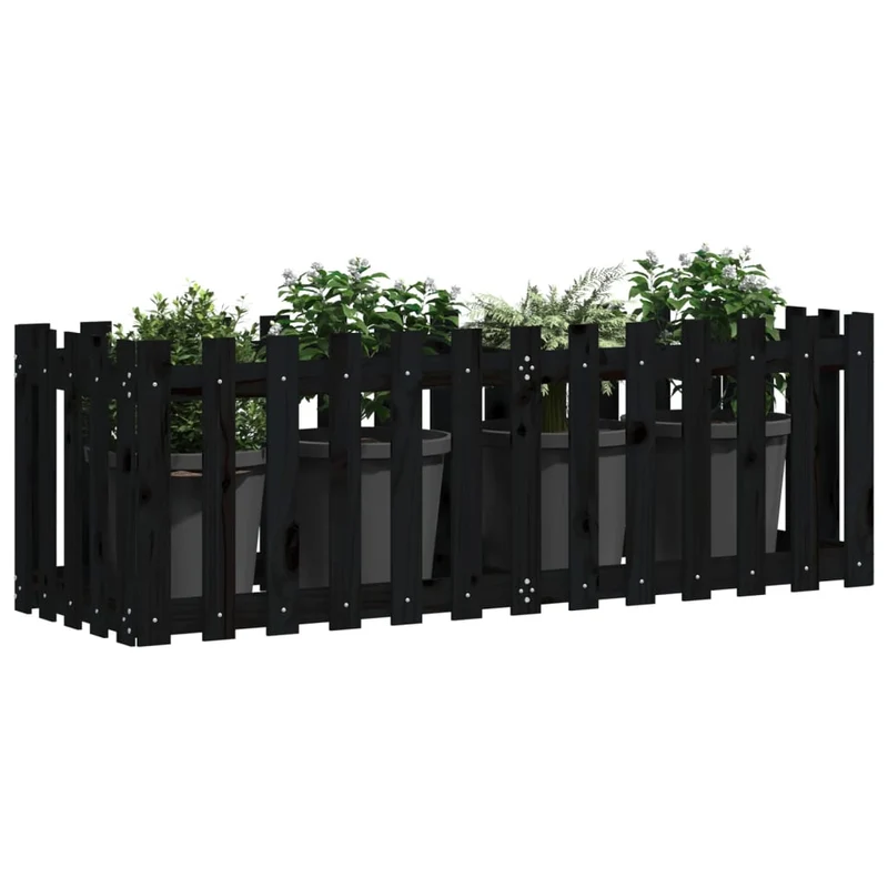 Arriate Elevado Jardín Con Valla Madera Pino Negro 150x50x50cm