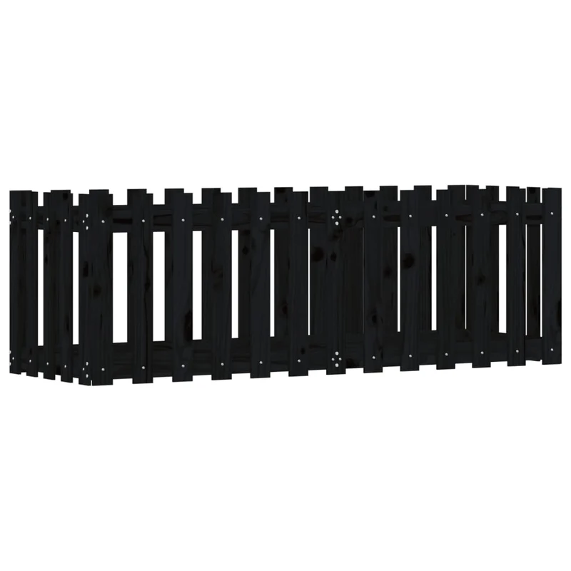 Arriate Elevado Jardín Con Valla Madera Pino Negro 150x50x50cm